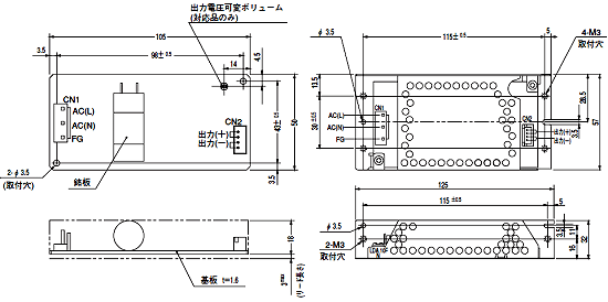 コーセル(COSEL) スイッチング電源 基板単体タイプ LDA10Fシリーズ 図面