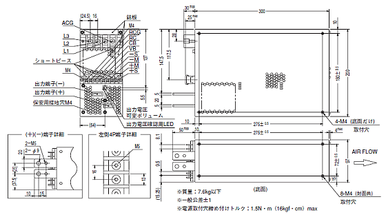 コーセル(COSEL) スイッチング電源 ユニットタイプ PT1500シリーズ 図面