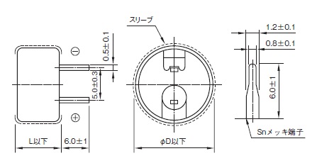 エルナー / ELNA 電気二重層コンデンサ DYNACAP DBシリーズ 図面