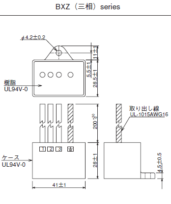 岡谷電機産業 (OKAYA) サージアブソーバー サージプロテクタ RAV4シリーズ 図面