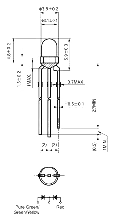 スタンレー (STANLEY) 縦型LEDランプ 丸型2色発光LED 3312Xシリーズ 図面