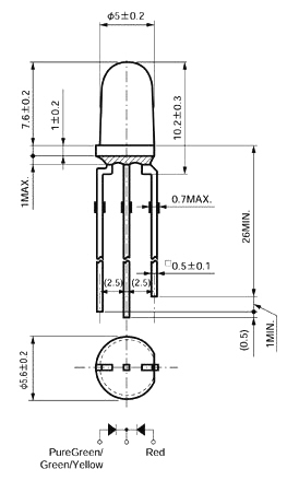 スタンレー (STANLEY) 縦型LEDランプ 丸型2色発光LED 5614Sシリーズ 図面